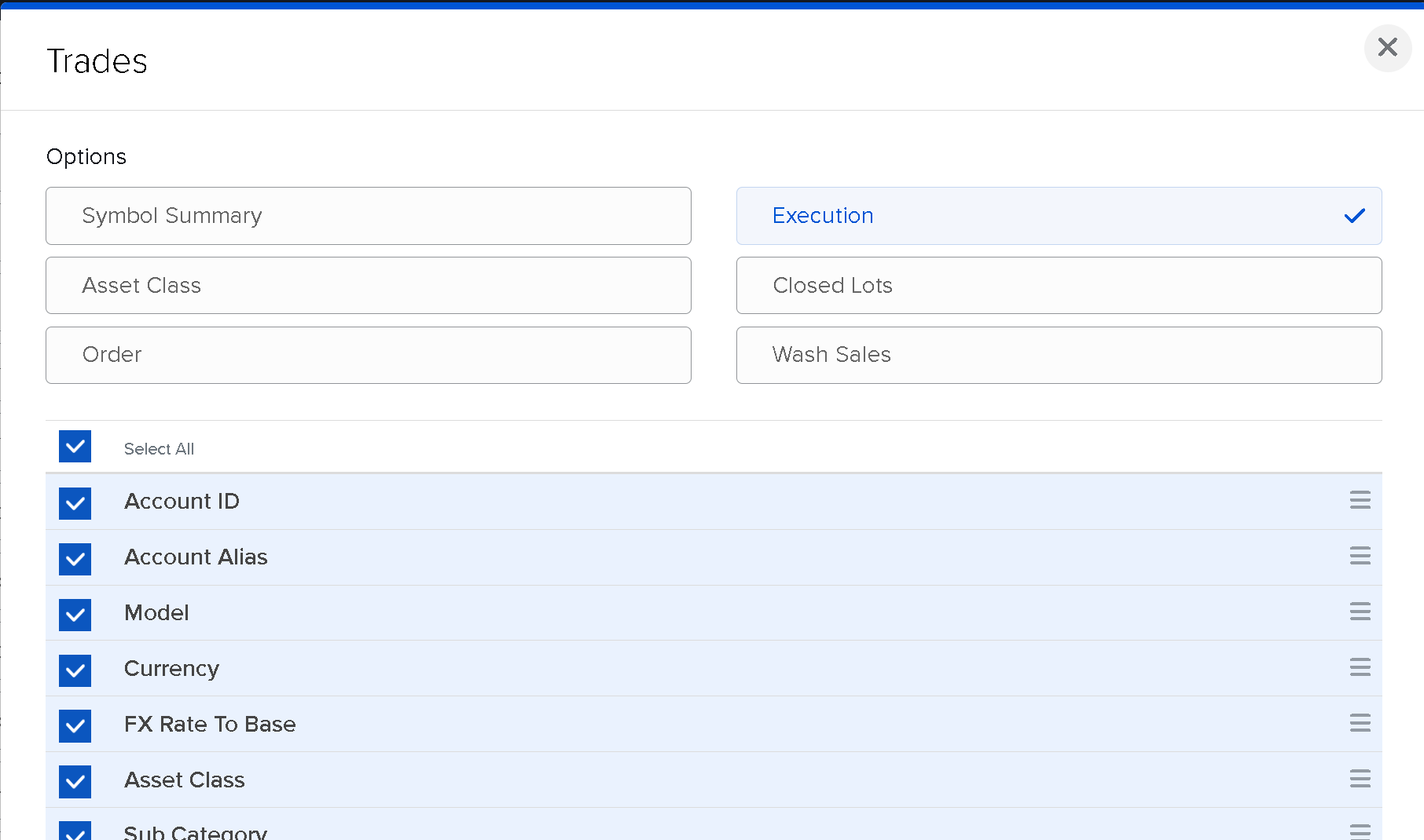 IBKR Activity Flex Query Trades Konfiguration